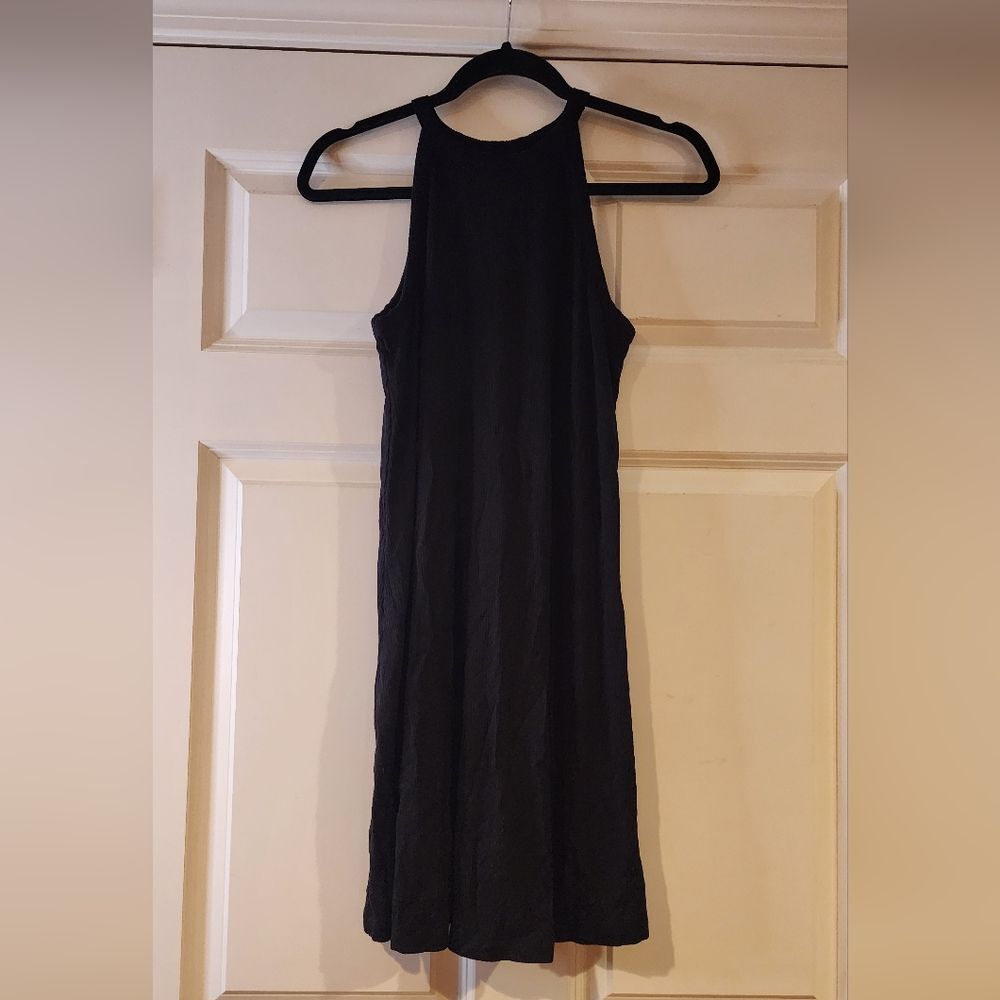 Old Navy stretchy black ribbed knit halter swing dress S